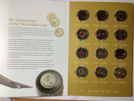 2018 12 30th Anniversary of The Two Dollar Coin. Twelve Coin Collection.