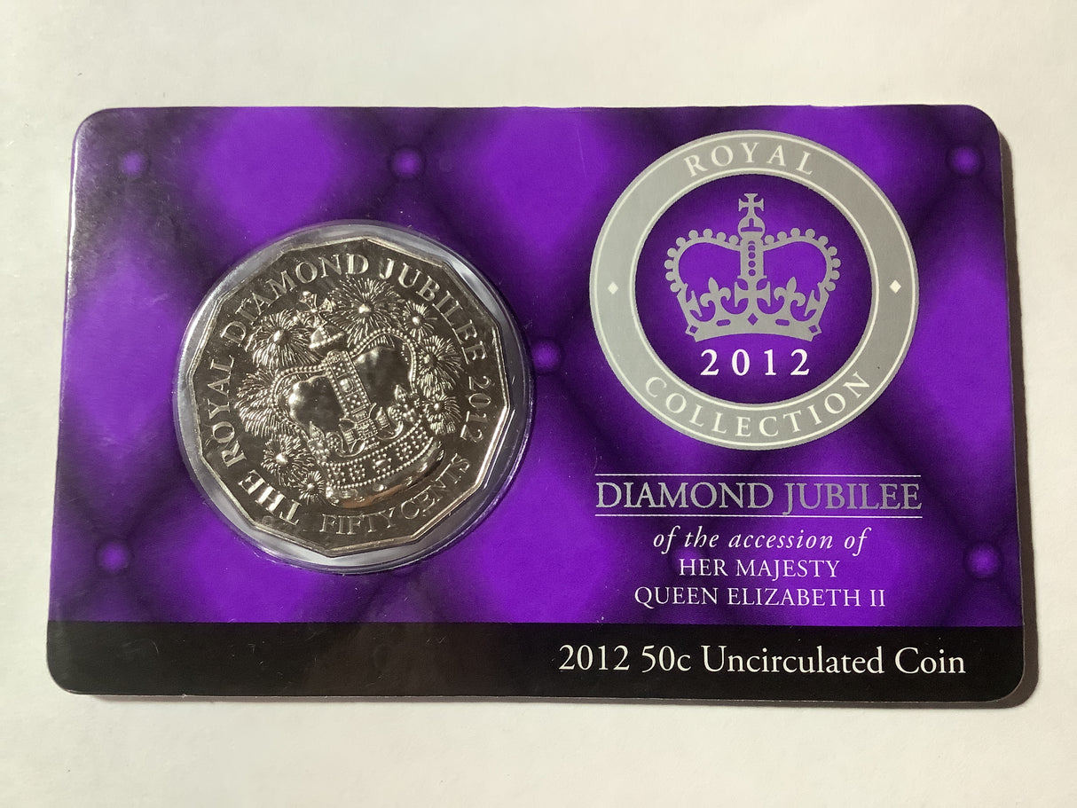 2012 50c Diamond Jubilee of the Accession of QEII Uncirculated Carded Coin.