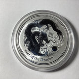 2012 Year of the Dragon 2 ounce silver coin in capsule