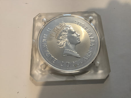 1992 $2 2 Ounce Silver Kookaburra.