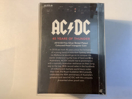 2018 $5 Fine Silver Nickel Plated Coloured Triangular Coin. ACDC 45 Years of Thunder.