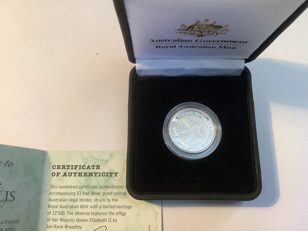 2014 $1 Silver Proof Coin. A Voyage to Terra Australis