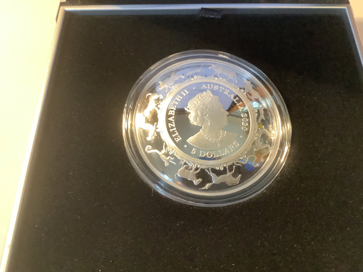 2020 $5 Lunar Series. Year of the Rat Silver Proof Domed Coin.