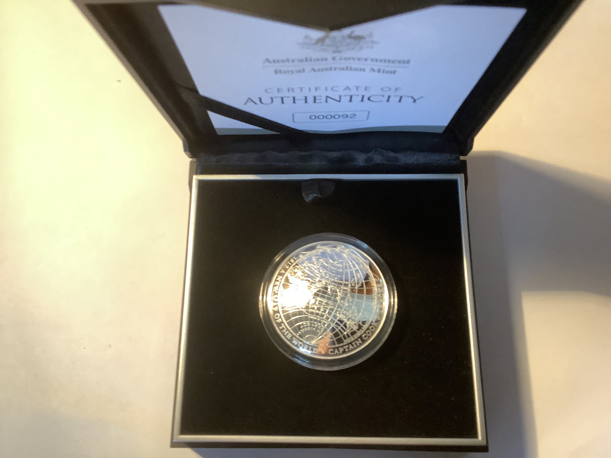 2019 $5 Silver Proof. 1812 A New Map of the World. Captain Cook’s Tracks and His Discovery.
