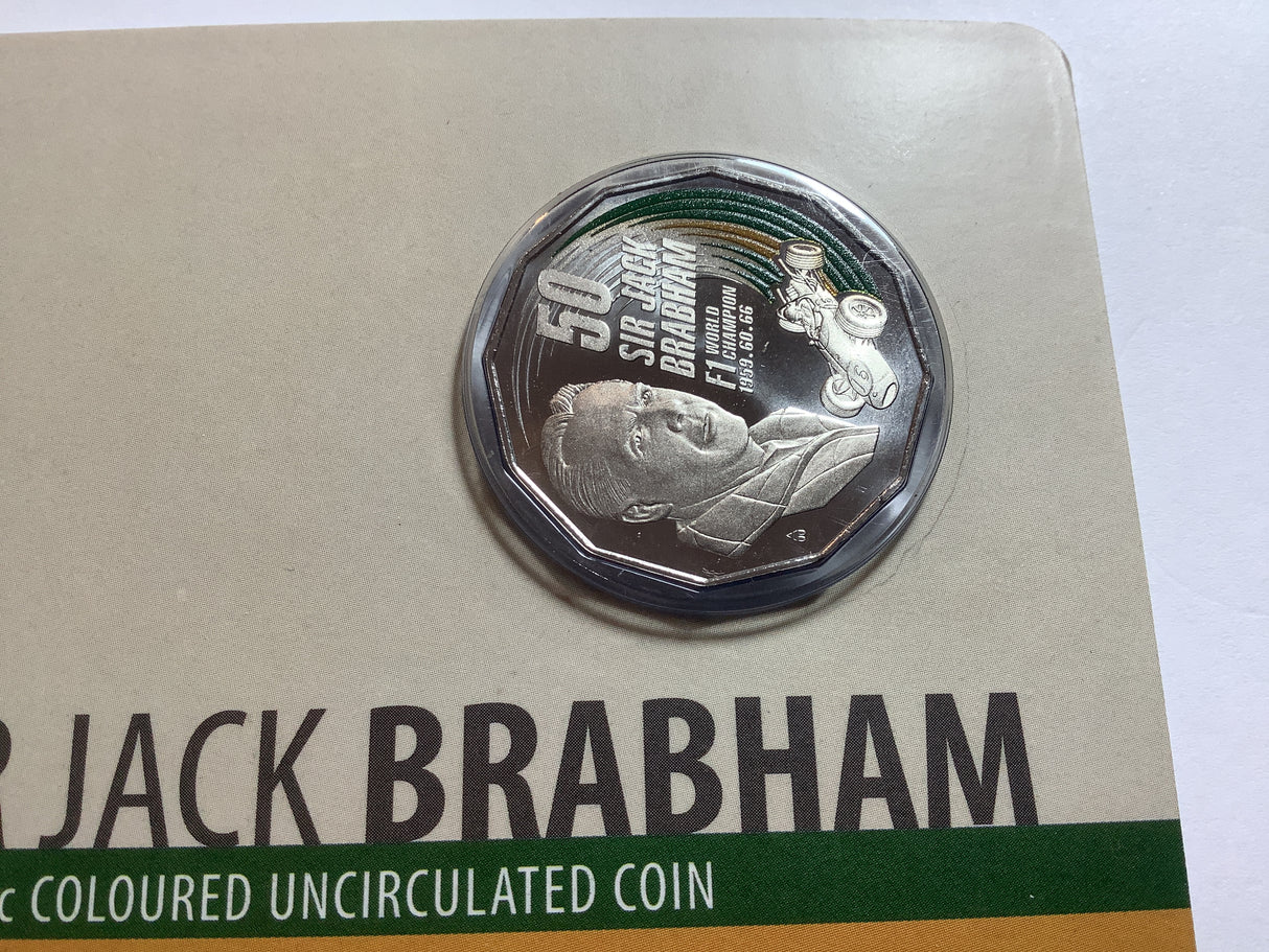 2017 50c Sir Jack Brabham carded coin