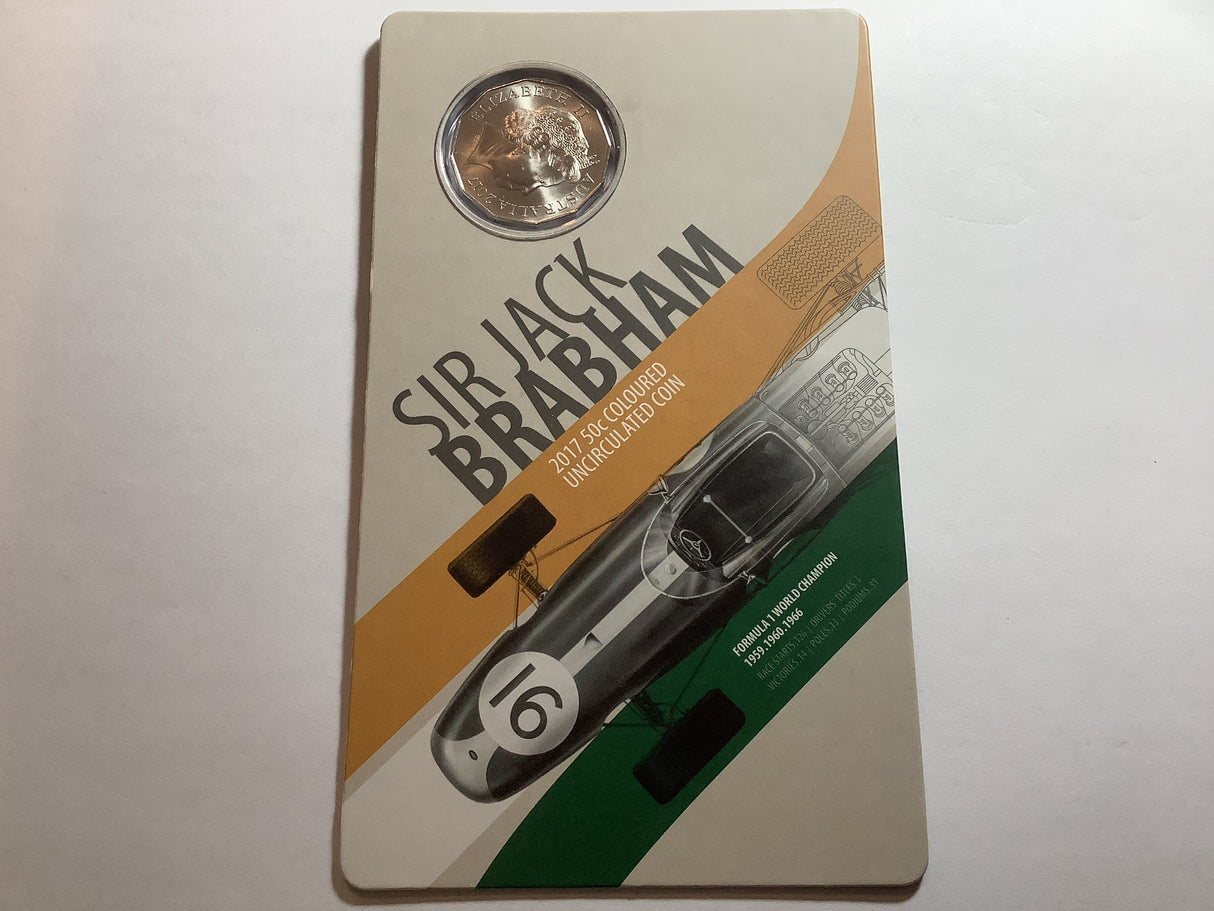 2017 50c Sir Jack Brabham carded coin