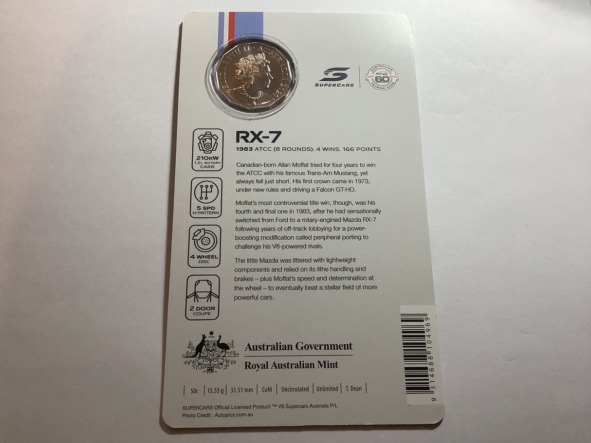 2020 50c 1983 Mazda RX-7 uncirculated carded coin