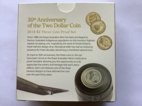 2018 30th Anniversary of the Two Dollar Coin. Three Coin Proof Set
