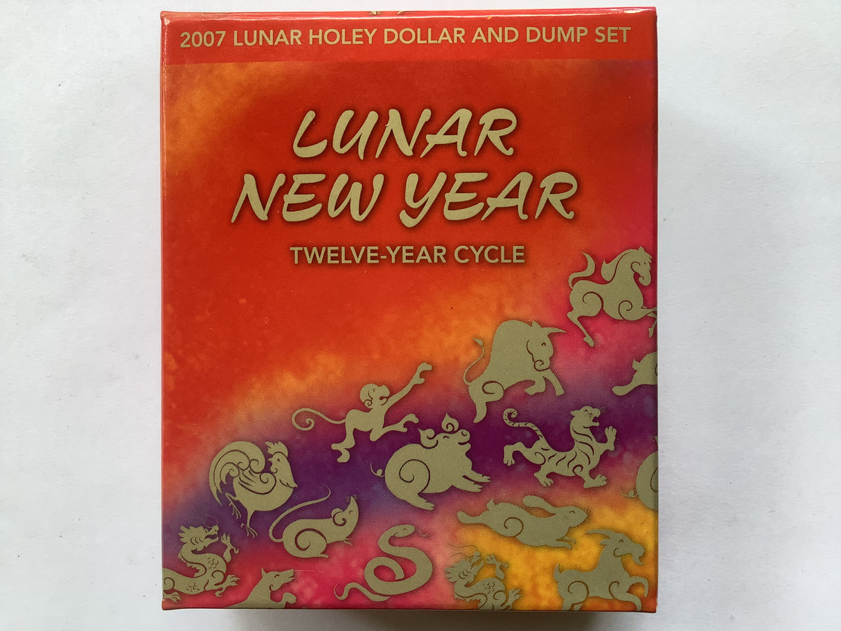 2007 Lunar Holey Dollar and Dump Set. 1 Ounce Silver Proof Coin