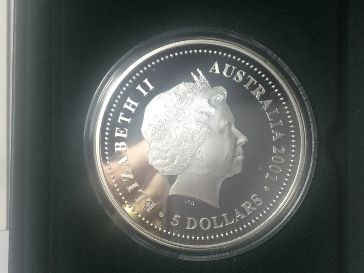 2001 Sir Donald Bradman $5 Silver Proof Coin.