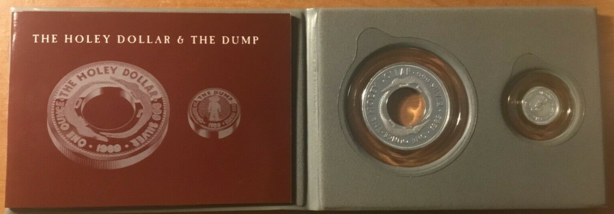 1989 The Holey Dollar and the Dump 2 Coin Silver Set.