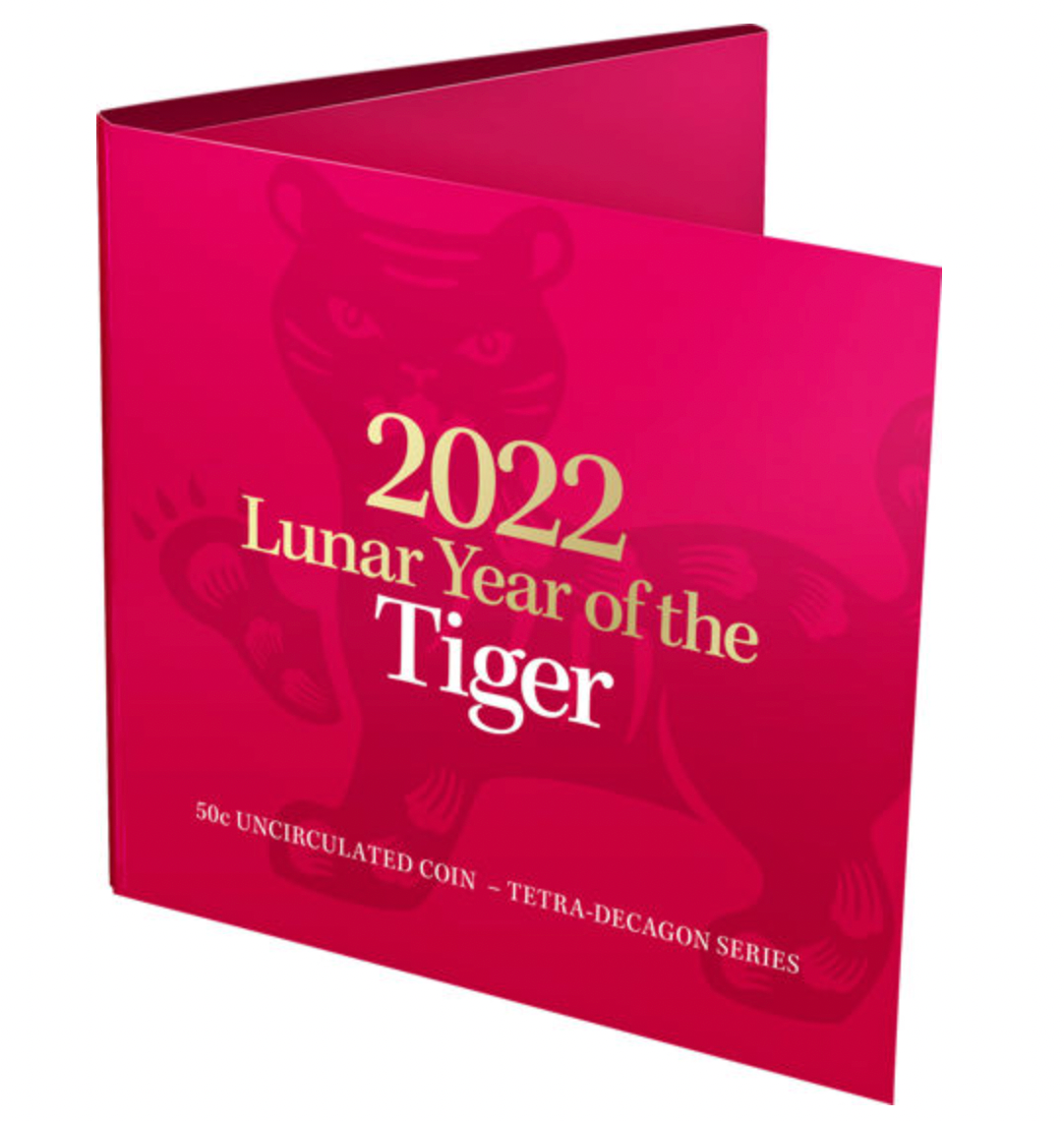 2022 50 cents Lunar Year of the Tiger Tetra-Decagon Uncirculated Coin.