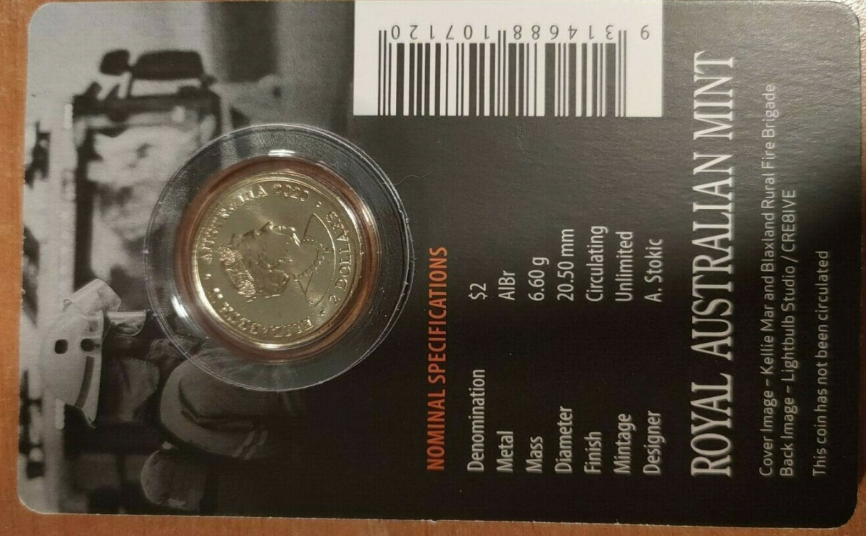 2020 Uncirculated RAM issued Carded Firefighter $2 Coin.