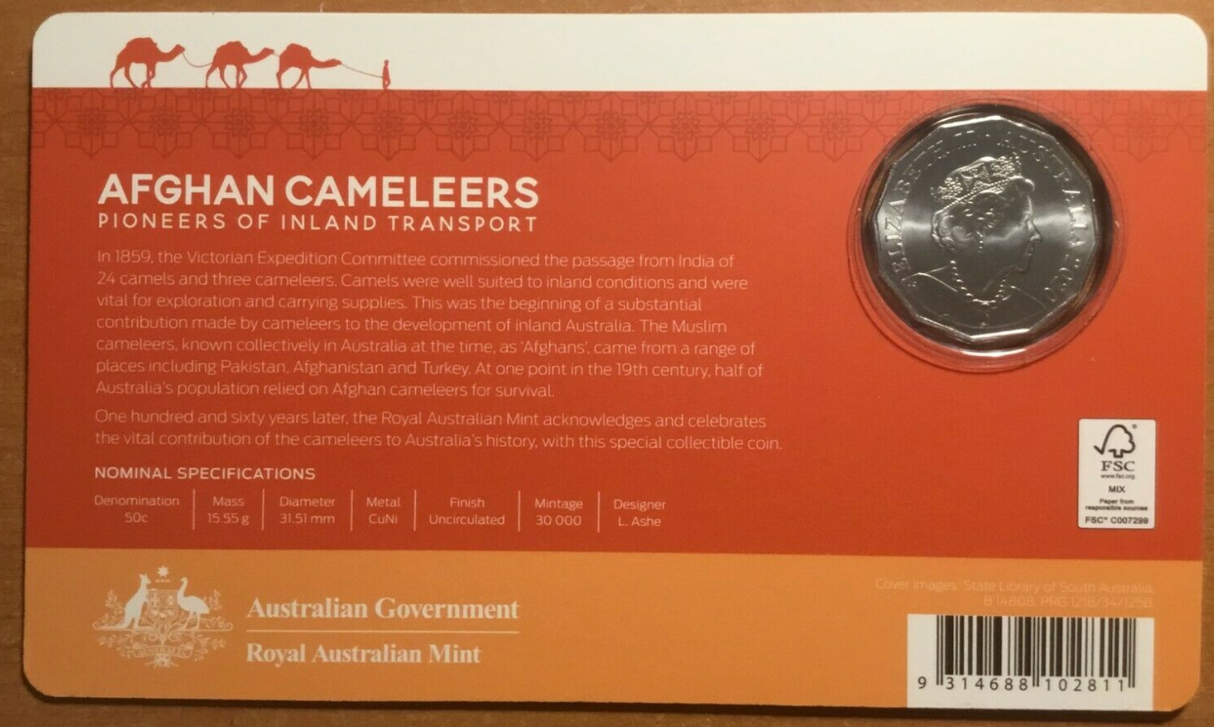 2020 50c Uncirculated Carded Coin Afghan Cameleers.