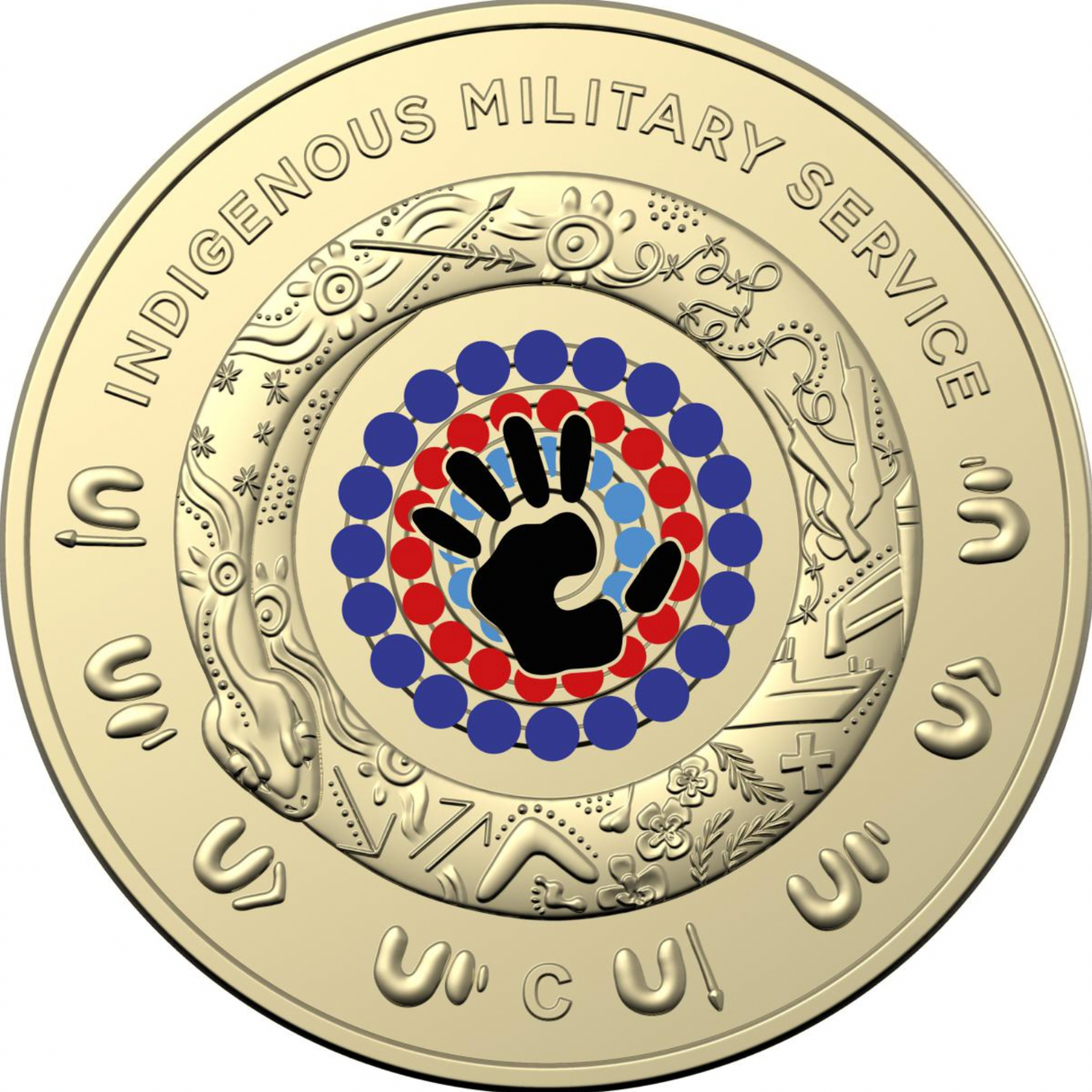 2021 $2 'C' Mintmark Coloured Uncirculated Coin. Indigenous Services: Defending Country.