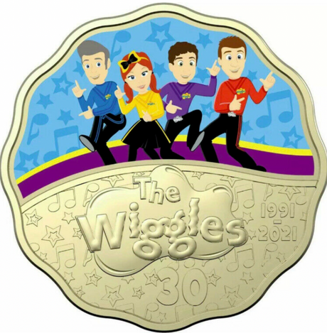 2021 30 Years of The Wiggles: 30c Coloured Uncirculated Scalloped Two Coin Set.