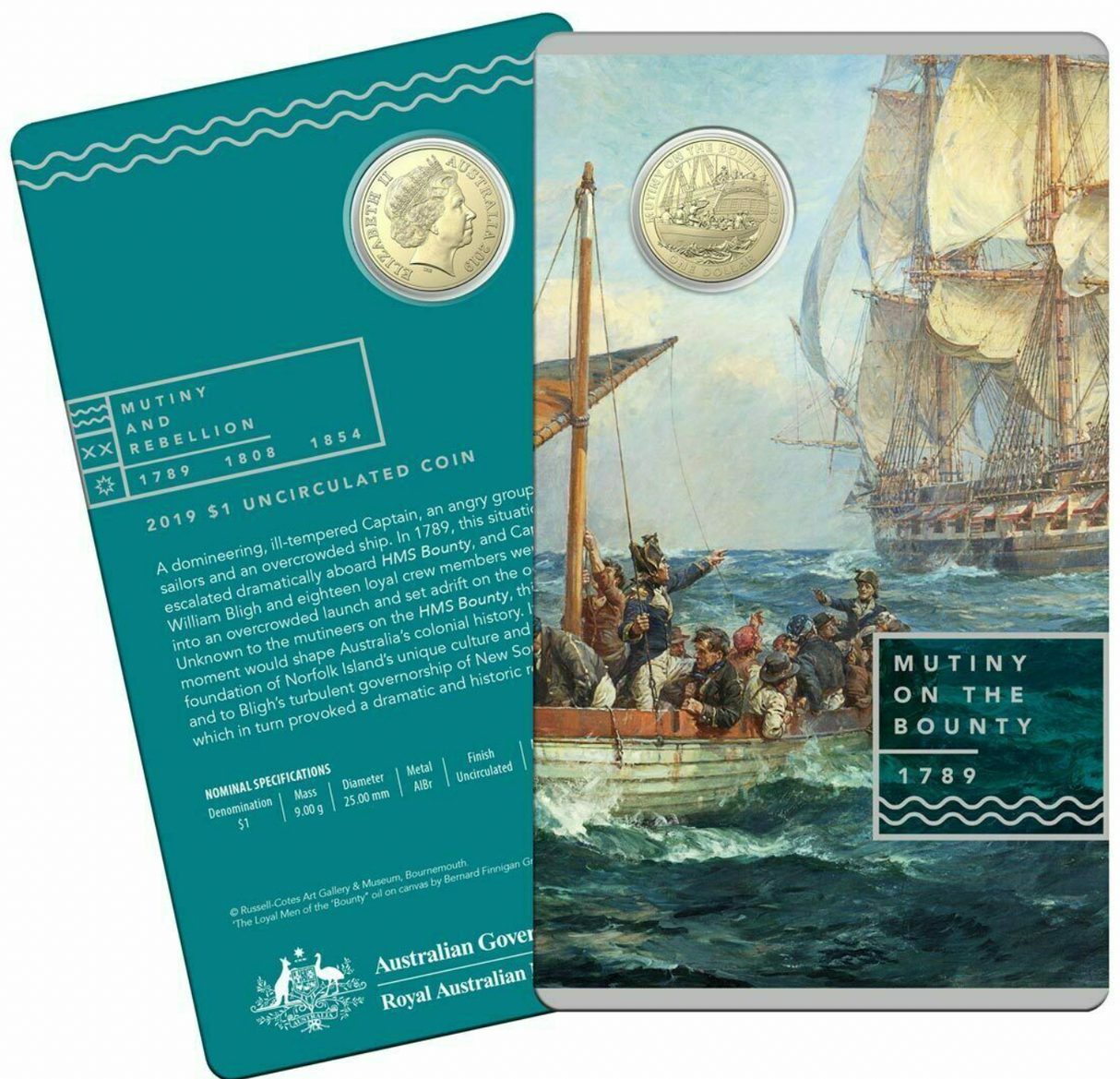 2019 Mutiny on the Bounty: $1 Uncirculated Carded Coin.