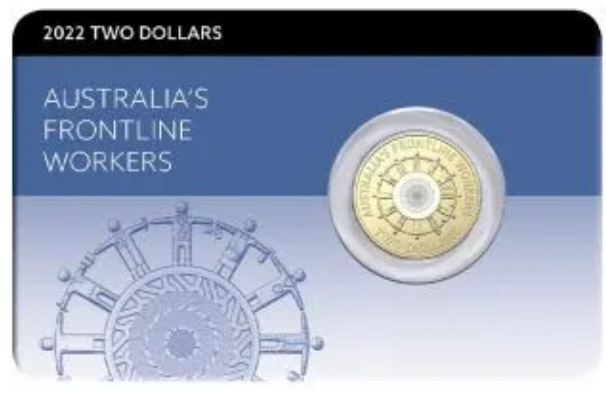 2022 $2 Frontline Workers Coloured Uncirculated Coin. Downies