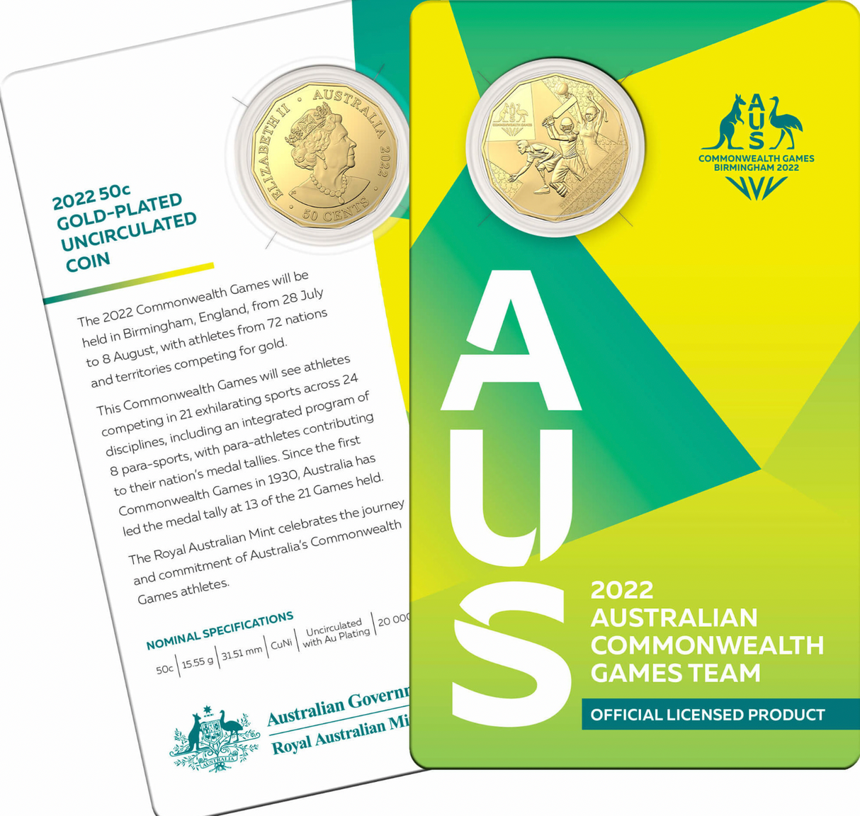 2022 50c Australian Commonwealth Games Team Gold-Plated Uncirculated Coin