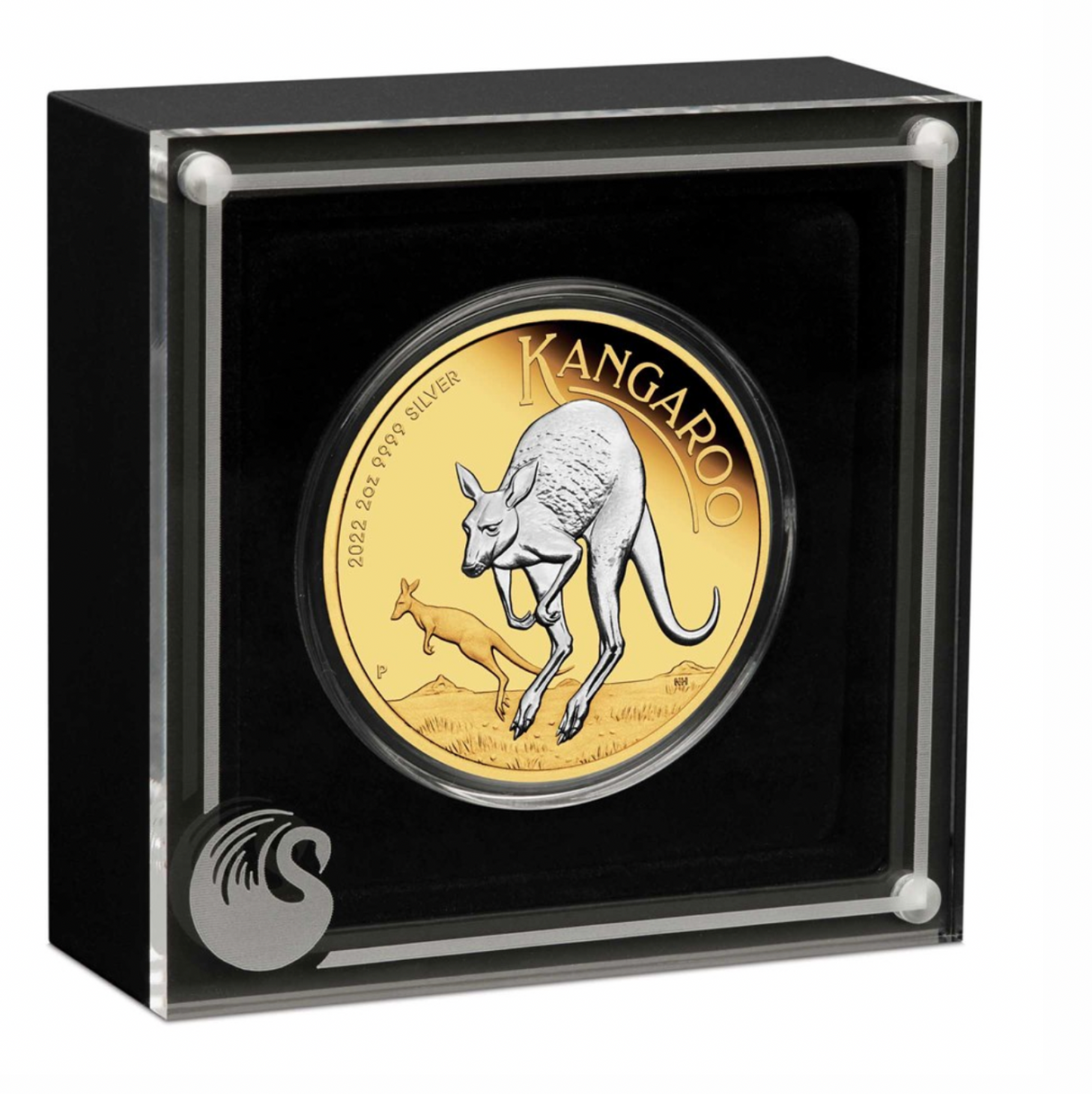 2022 Australian Kangaroo 2oz Silver Reverse Gilded Coin