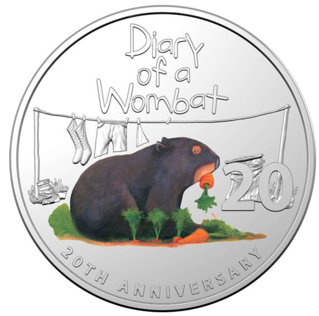2022 20th anniversary of Diary of a Wombat - 20c Coloured Uncirculated with Special Edition Book