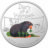 2022 20th anniversary of Diary of a Wombat - 20c Coloured Uncirculated.